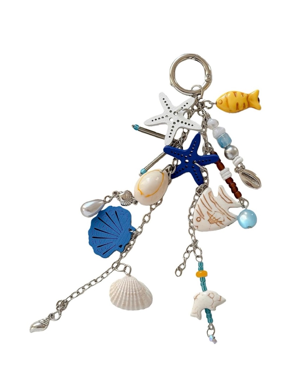 Coastal Ocean Seashell Starfish Bag Charm Keychain Purse Accessory-New